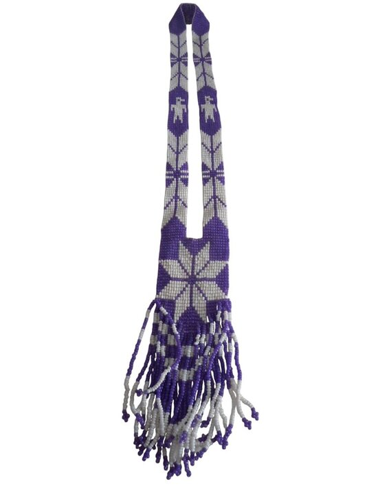 Vintage Jewelry - Vintage Handmade Native American Necklace Seed Bead 19" Purple white tassels
